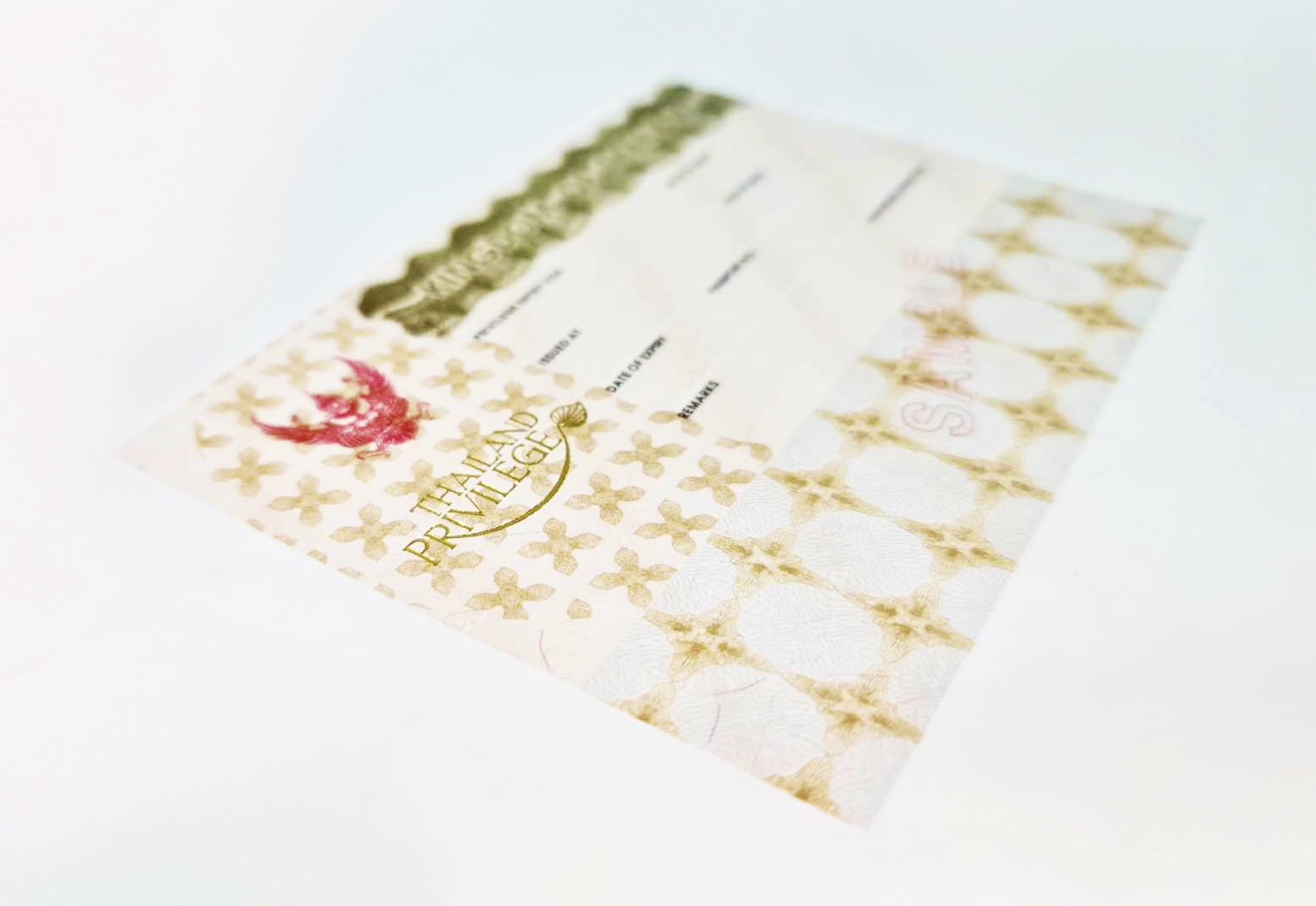 Sample Thailand Privilege Entry Visa sticker — the credential affixed in a member's passport on first arrival